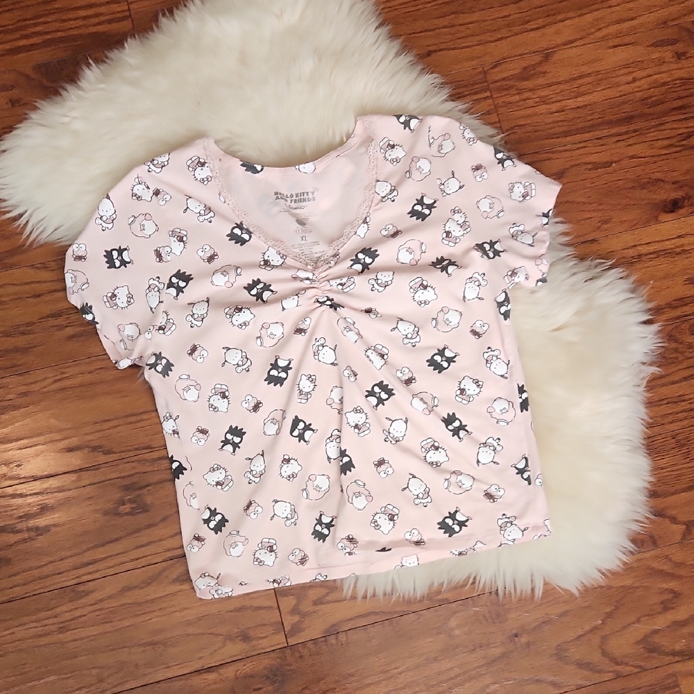 Hello Kitty And Friends By Sanrio Baby Pink Vneck Graphic Shirt